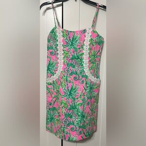 Pink and Green Tropical Print Dress